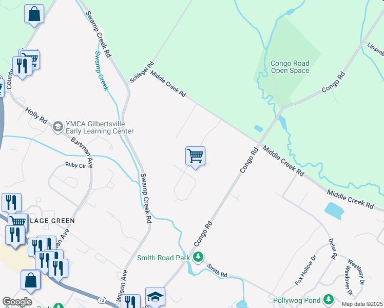 map of restaurants, bars, coffee shops, grocery stores, and more near 116 Pinehurst Way in Gilbertsville