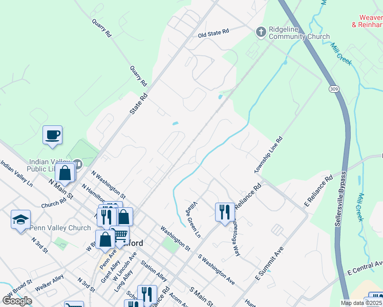 map of restaurants, bars, coffee shops, grocery stores, and more near 401 Wexford Way in Telford