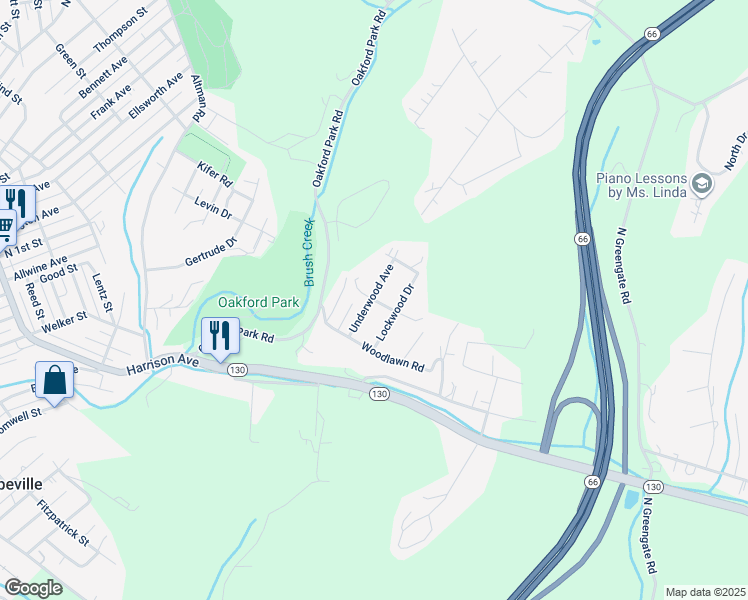 map of restaurants, bars, coffee shops, grocery stores, and more near 123 Underwood Avenue in Jeannette