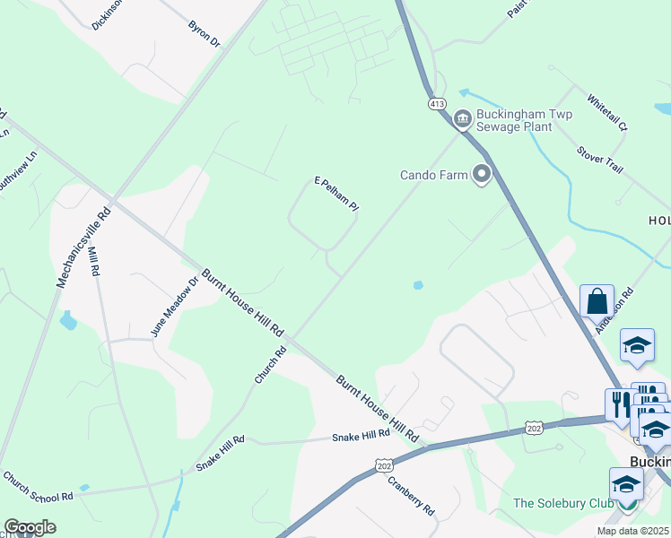 map of restaurants, bars, coffee shops, grocery stores, and more near 3142 Pelham Place in Doylestown