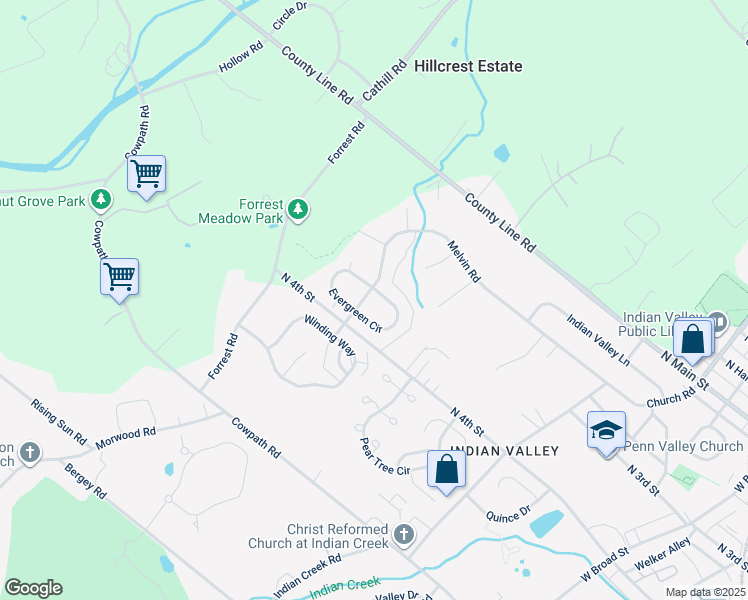 map of restaurants, bars, coffee shops, grocery stores, and more near 752 Evergreen Circle in Telford