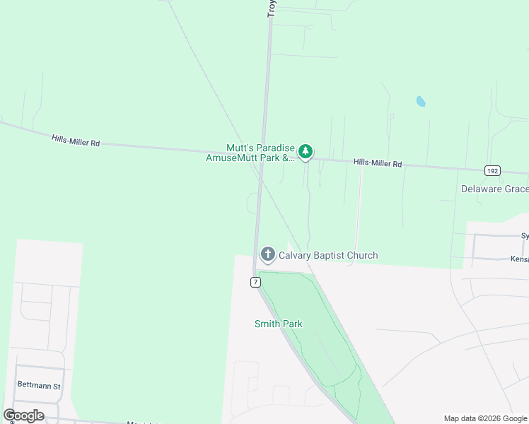 map of restaurants, bars, coffee shops, grocery stores, and more near 1660 Troy Road in Delaware