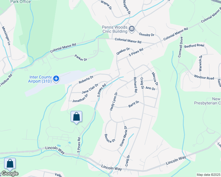 map of restaurants, bars, coffee shops, grocery stores, and more near 1255 5 Pines Road in North Huntingdon