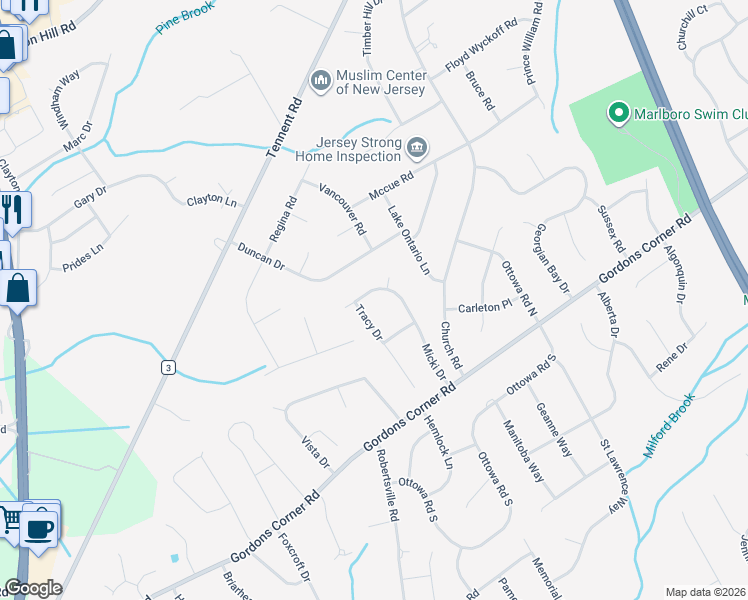 map of restaurants, bars, coffee shops, grocery stores, and more near 145 Micki Drive in Marlboro