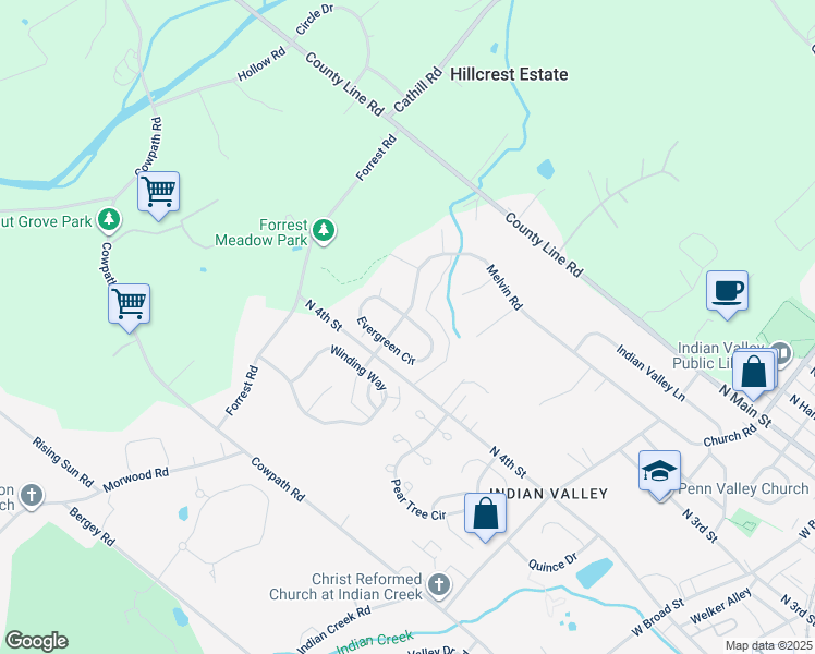 map of restaurants, bars, coffee shops, grocery stores, and more near 752 Evergreen Circle in Telford