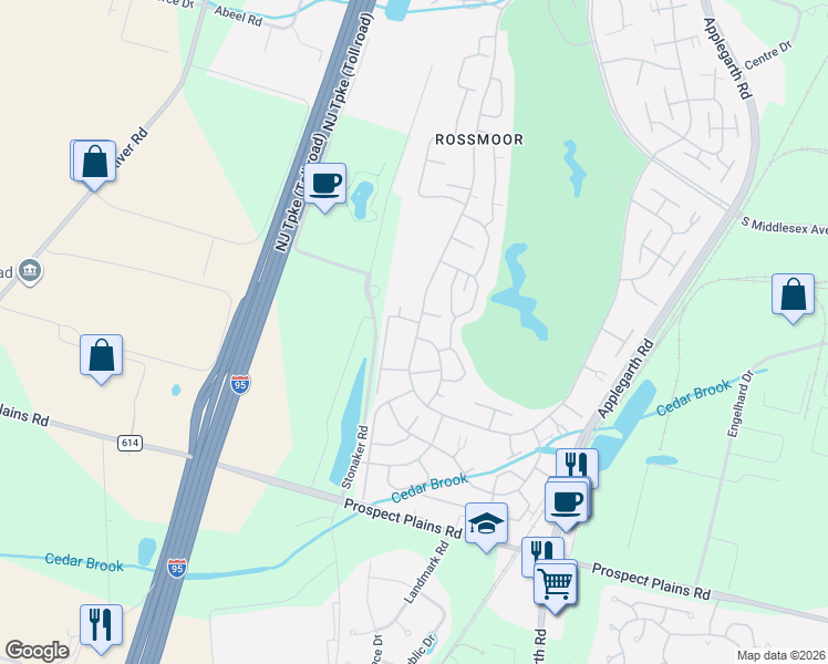 map of restaurants, bars, coffee shops, grocery stores, and more near 529A Old Nassau Road in Monroe Township