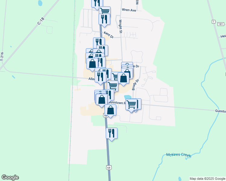 map of restaurants, bars, coffee shops, grocery stores, and more near 2129 South Main Street in Bellefontaine