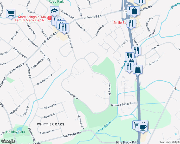 map of restaurants, bars, coffee shops, grocery stores, and more near 176 Amberly Drive in Manalapan Township