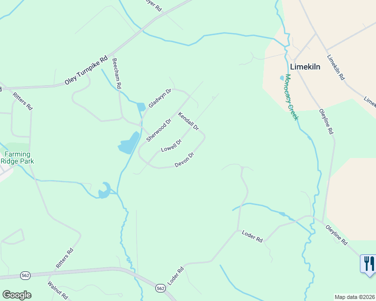 map of restaurants, bars, coffee shops, grocery stores, and more near 55 Devon Drive in Reading