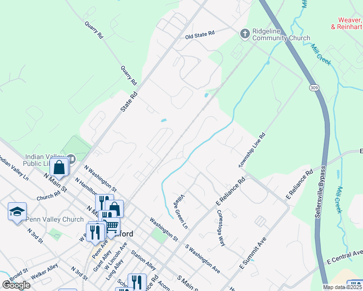 map of restaurants, bars, coffee shops, grocery stores, and more near 401 Wexford Way in Telford