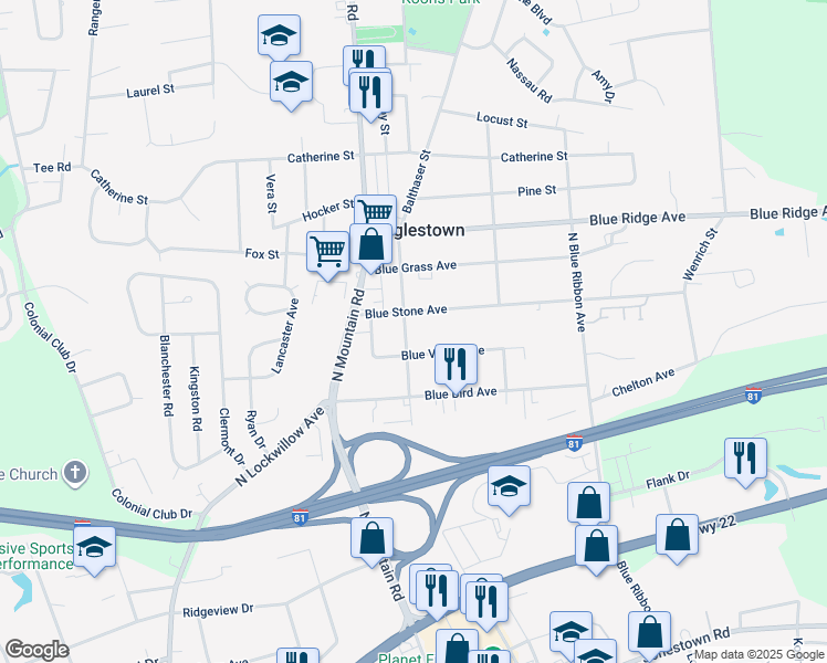 map of restaurants, bars, coffee shops, grocery stores, and more near 515 Blue Eagle Avenue in Harrisburg