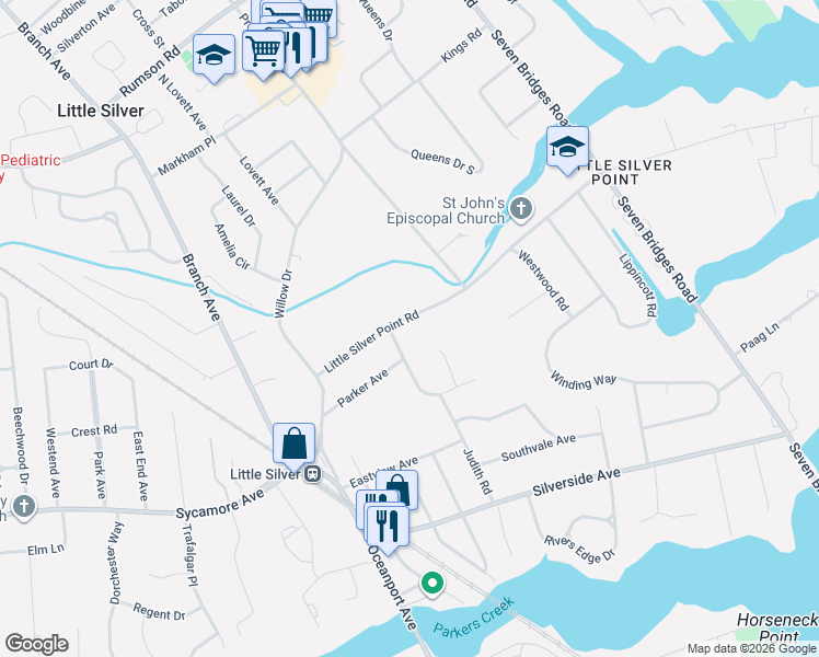 map of restaurants, bars, coffee shops, grocery stores, and more near 128 Parker Avenue in Little Silver