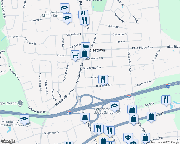 map of restaurants, bars, coffee shops, grocery stores, and more near 513 Blue Eagle Avenue in Harrisburg