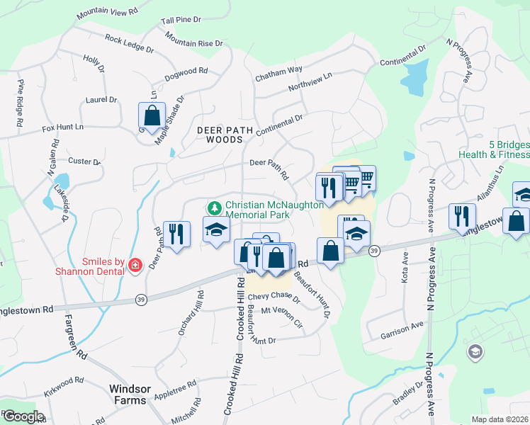 map of restaurants, bars, coffee shops, grocery stores, and more near 4495 Bolton Notch Place in Harrisburg