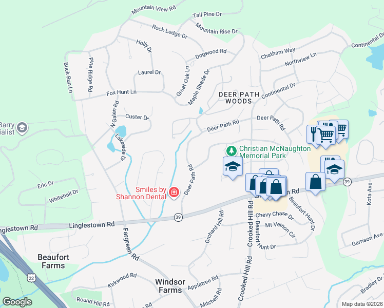 map of restaurants, bars, coffee shops, grocery stores, and more near 4515 Deer Path Road in Harrisburg