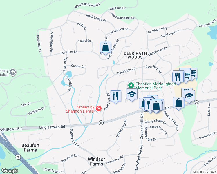 map of restaurants, bars, coffee shops, grocery stores, and more near 4515 Deer Path Road in Harrisburg