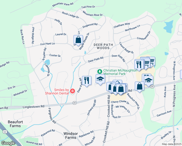 map of restaurants, bars, coffee shops, grocery stores, and more near 1905 Laurel Glen Drive in Harrisburg