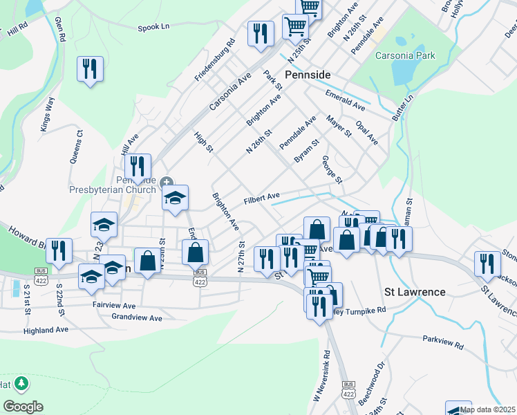 map of restaurants, bars, coffee shops, grocery stores, and more near 14 High Street in Reading