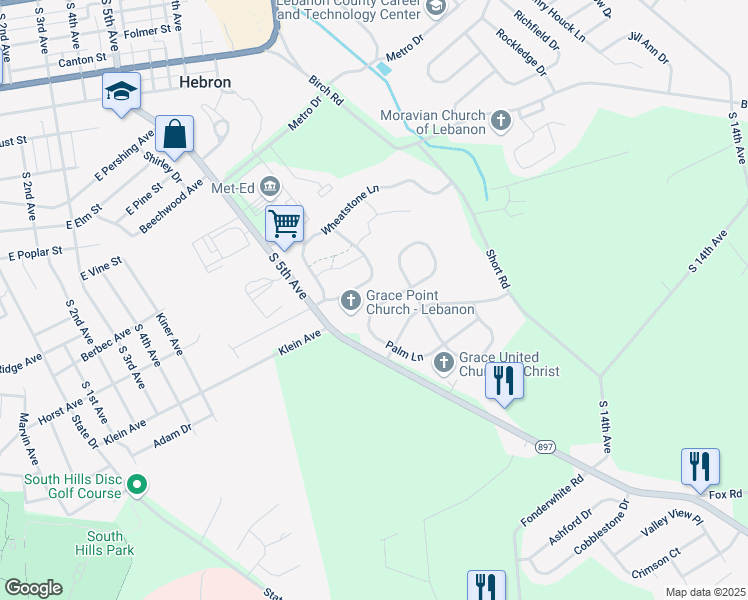 map of restaurants, bars, coffee shops, grocery stores, and more near 133 Palm Lane in Lebanon