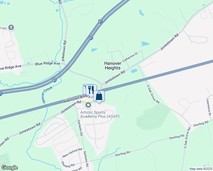 map of restaurants, bars, coffee shops, grocery stores, and more near 7100 Allentown Boulevard in Harrisburg