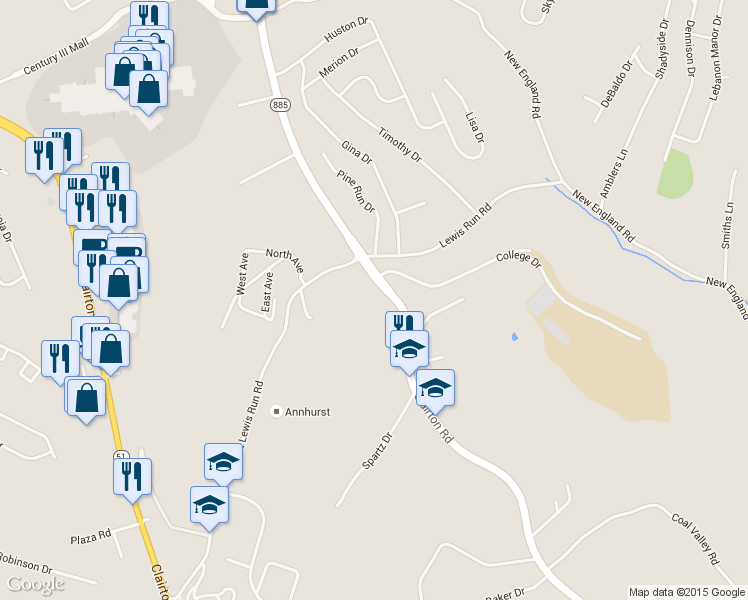 map of restaurants, bars, coffee shops, grocery stores, and more near 1743 Clairton Rd in West Mifflin