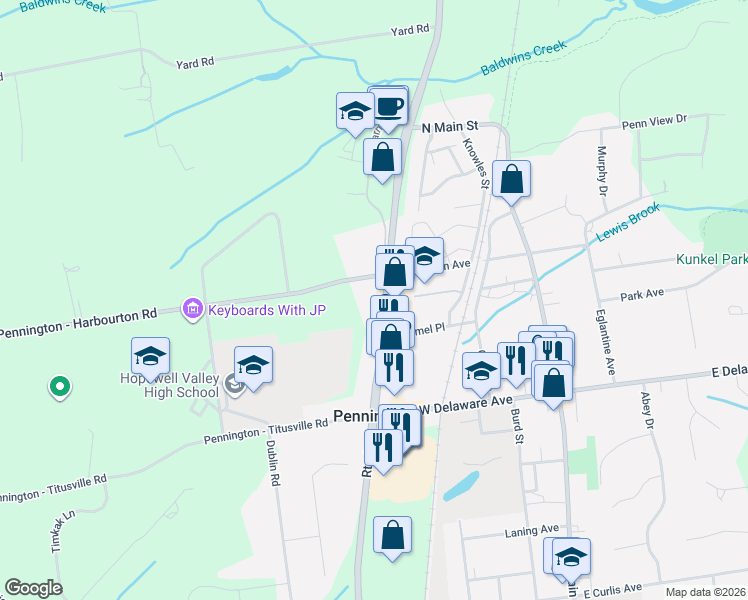 map of restaurants, bars, coffee shops, grocery stores, and more near 10 New Jersey 31 in Pennington