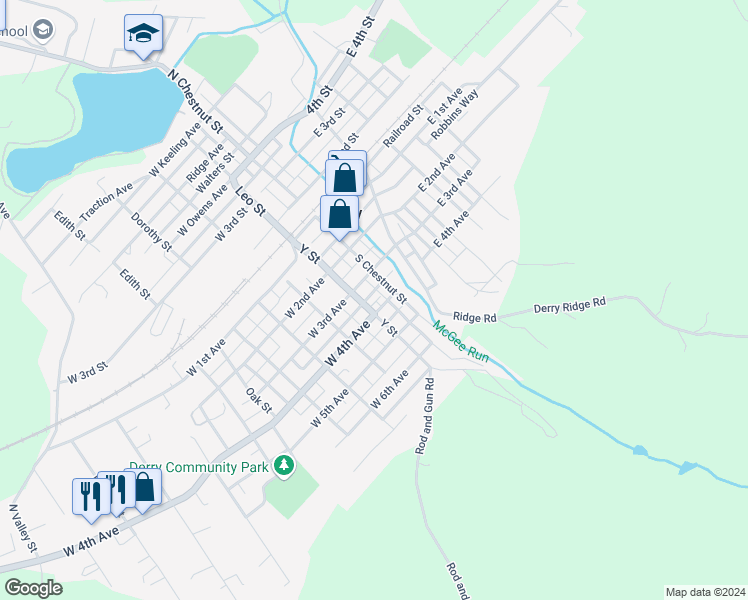 map of restaurants, bars, coffee shops, grocery stores, and more near 212 West 4th Avenue in Derry