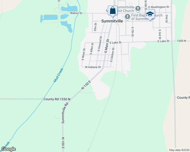 map of restaurants, bars, coffee shops, grocery stores, and more near 15688 North 100 East in Summitville