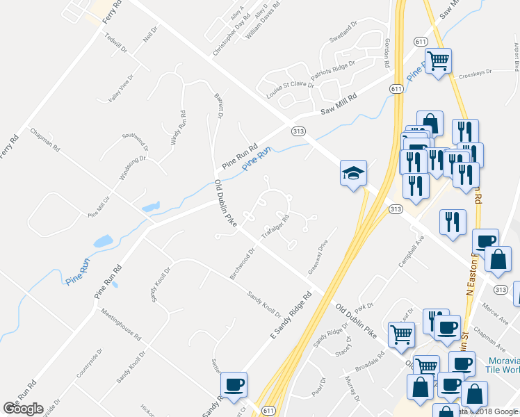 map of restaurants, bars, coffee shops, grocery stores, and more near 60 Piccadilly Circle in Doylestown