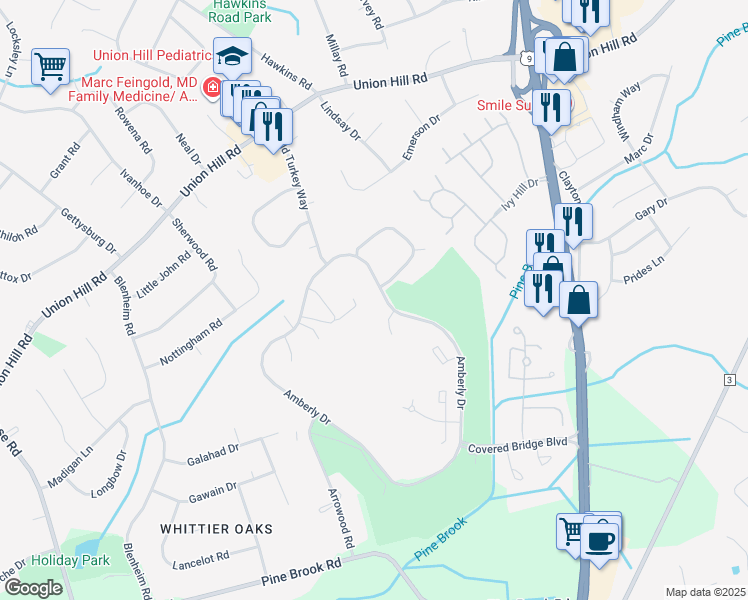 map of restaurants, bars, coffee shops, grocery stores, and more near 179 Amberly Drive in Manalapan Township