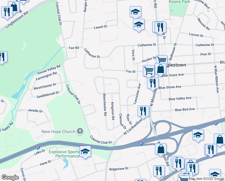 map of restaurants, bars, coffee shops, grocery stores, and more near 549 Blanchester Road in Harrisburg