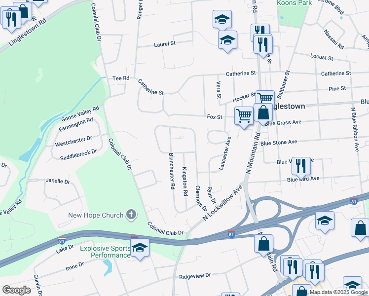 map of restaurants, bars, coffee shops, grocery stores, and more near 549 Blanchester Road in Harrisburg