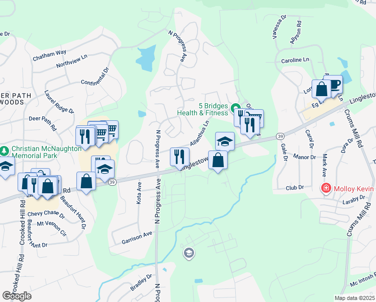 map of restaurants, bars, coffee shops, grocery stores, and more near 2630 Linglestown Road in Harrisburg