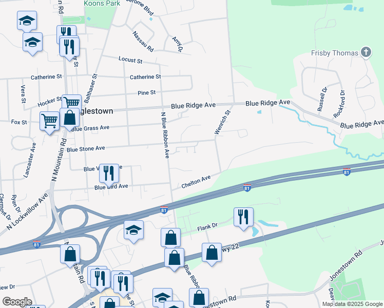 map of restaurants, bars, coffee shops, grocery stores, and more near 505 North Blue Ribbon Avenue in Harrisburg