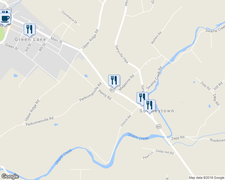 map of restaurants, bars, coffee shops, grocery stores, and more near 3111 Sumneytown Pike in Green Lane