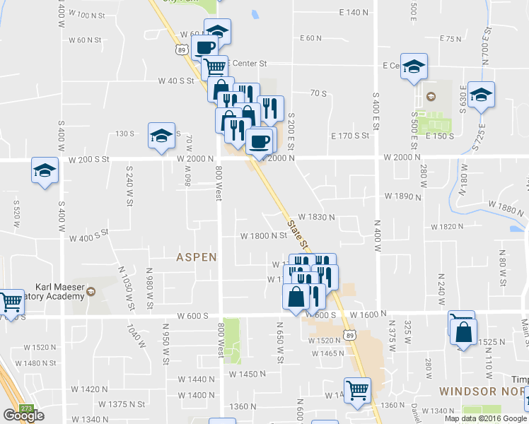 map of restaurants, bars, coffee shops, grocery stores, and more near 686 West 1870 North in Orem