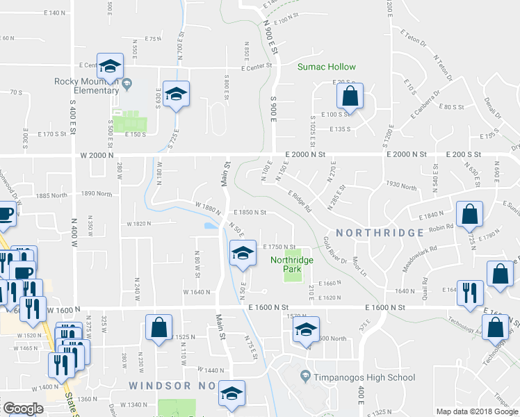 map of restaurants, bars, coffee shops, grocery stores, and more near 1876 North 80 East in Orem