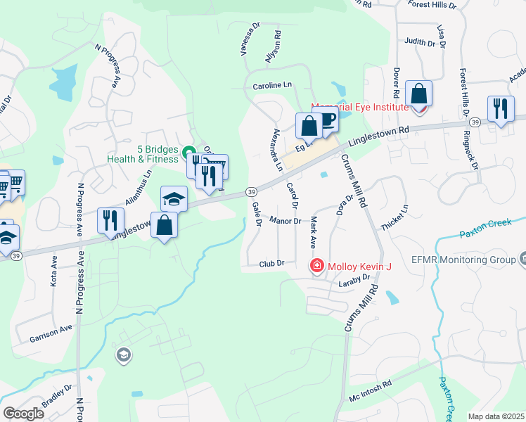map of restaurants, bars, coffee shops, grocery stores, and more near 3810 Manor Drive in Harrisburg