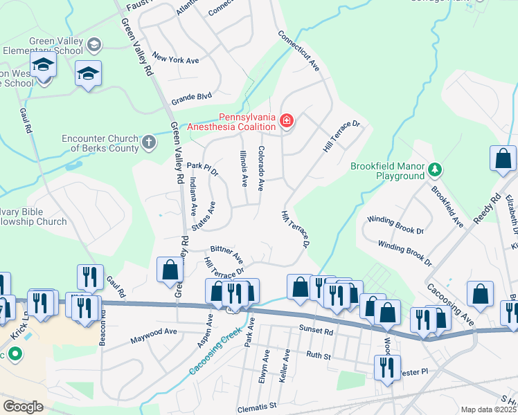 map of restaurants, bars, coffee shops, grocery stores, and more near 27 Colorado Avenue in Reading