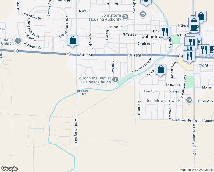 map of restaurants, bars, coffee shops, grocery stores, and more near 1106 Sandra Drive in Johnstown