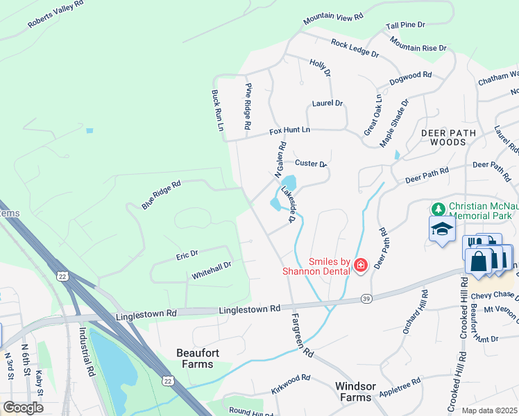 map of restaurants, bars, coffee shops, grocery stores, and more near Fargreen Road in Harrisburg