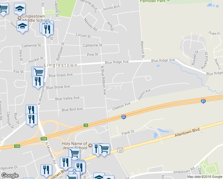 map of restaurants, bars, coffee shops, grocery stores, and more near 528 Hilton Court in Harrisburg