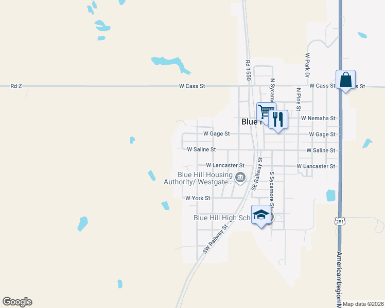 map of restaurants, bars, coffee shops, grocery stores, and more near 151-199 South Cherry Street in Blue Hill