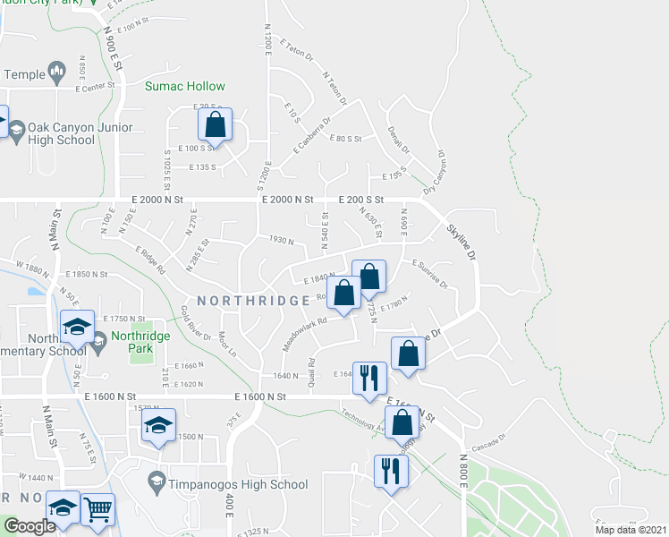 map of restaurants, bars, coffee shops, grocery stores, and more near 573 Heather Road in Orem