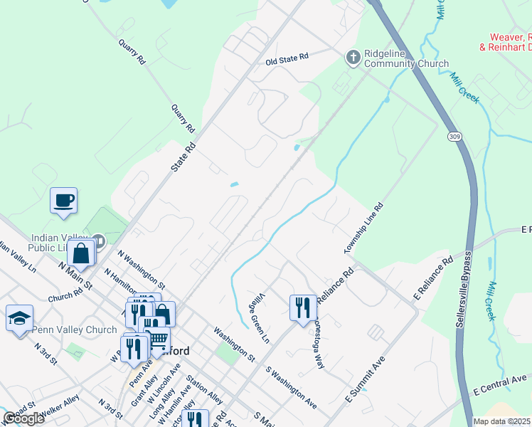 map of restaurants, bars, coffee shops, grocery stores, and more near 605 Wexford Way in Telford