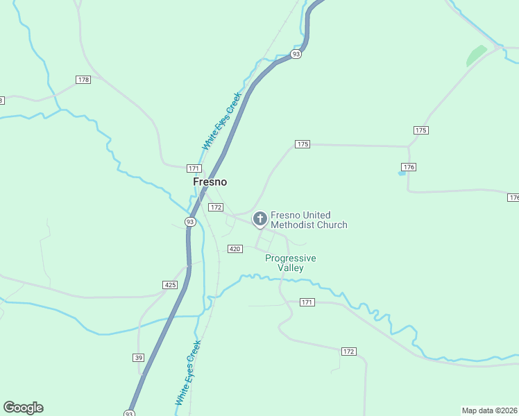 map of restaurants, bars, coffee shops, grocery stores, and more near 54269 Township Road 175 in Fresno