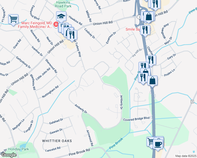 map of restaurants, bars, coffee shops, grocery stores, and more near 178 Amberly Drive in Manalapan Township