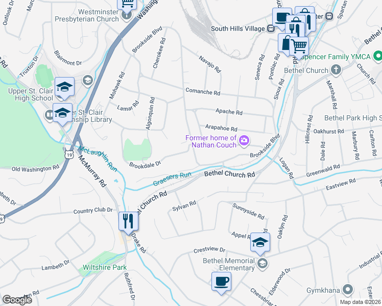 map of restaurants, bars, coffee shops, grocery stores, and more near 3237 Kennebec Road in Pittsburgh