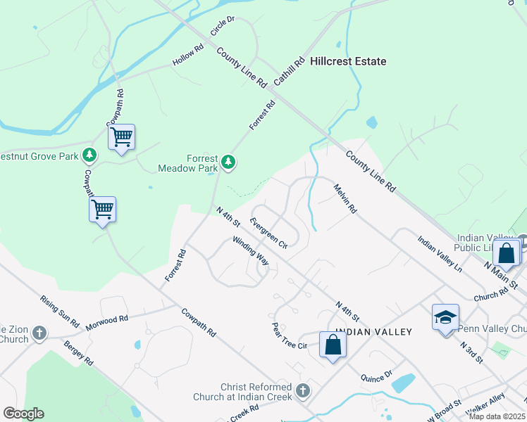 map of restaurants, bars, coffee shops, grocery stores, and more near 886 Evergreen Circle in Telford