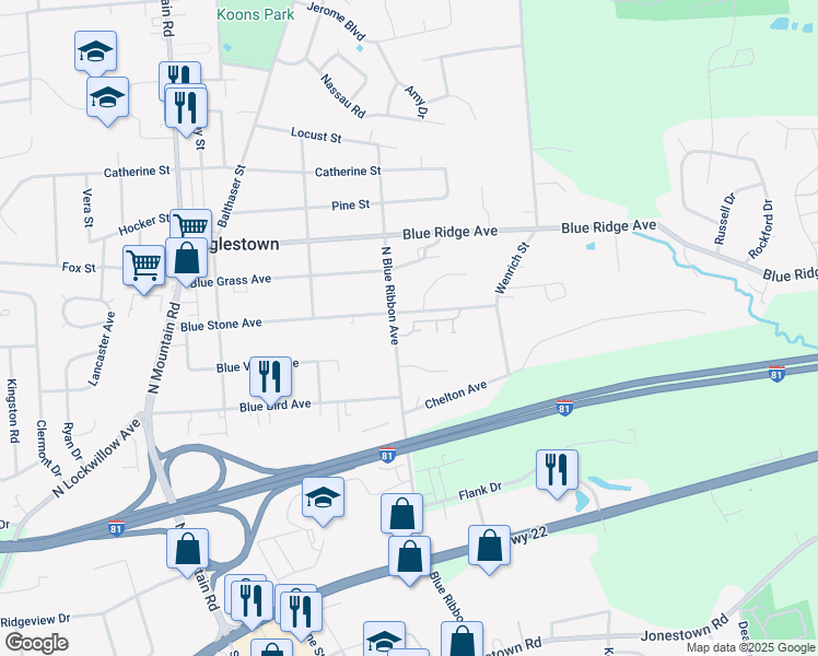 map of restaurants, bars, coffee shops, grocery stores, and more near 6302 Darlington Drive in Harrisburg